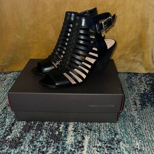 Vince Camuto Black Heeled Sandals with Cage Design *Brand New*